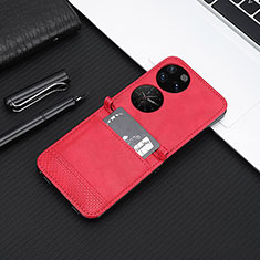 Luxury Leather Matte Finish and Plastic Back Cover Case BY4 for Huawei P60 Pocket Red