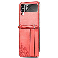 Luxury Leather Matte Finish and Plastic Back Cover Case C01 for Samsung Galaxy Z Flip4 5G Red