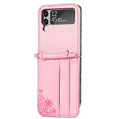 Luxury Leather Matte Finish and Plastic Back Cover Case C01 for Samsung Galaxy Z Flip4 5G Rose Gold