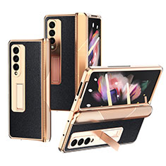 Luxury Leather Matte Finish and Plastic Back Cover Case C01 for Samsung Galaxy Z Fold3 5G Black