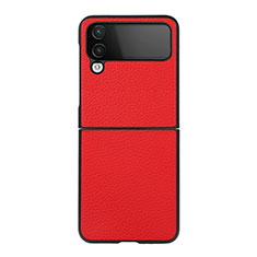Luxury Leather Matte Finish and Plastic Back Cover Case C03 for Samsung Galaxy Z Flip4 5G Red