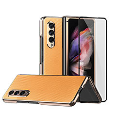 Luxury Leather Matte Finish and Plastic Back Cover Case C03 for Samsung Galaxy Z Fold3 5G Orange