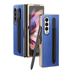 Luxury Leather Matte Finish and Plastic Back Cover Case C04 for Samsung Galaxy Z Fold4 5G Blue
