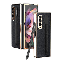 Luxury Leather Matte Finish and Plastic Back Cover Case C05 for Samsung Galaxy Z Fold4 5G Black