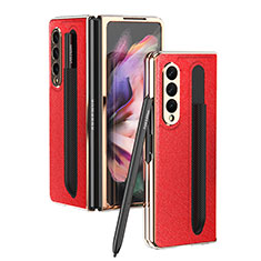 Luxury Leather Matte Finish and Plastic Back Cover Case C05 for Samsung Galaxy Z Fold4 5G Red