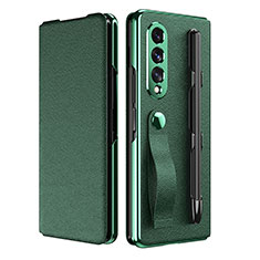 Luxury Leather Matte Finish and Plastic Back Cover Case C06 for Samsung Galaxy Z Fold3 5G Green