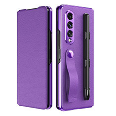 Luxury Leather Matte Finish and Plastic Back Cover Case C06 for Samsung Galaxy Z Fold3 5G Purple