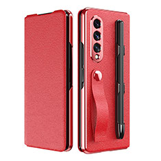 Luxury Leather Matte Finish and Plastic Back Cover Case C06 for Samsung Galaxy Z Fold3 5G Red