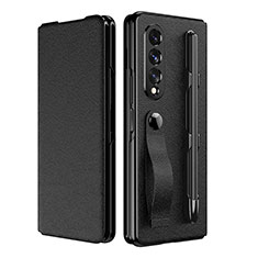 Luxury Leather Matte Finish and Plastic Back Cover Case C06 for Samsung Galaxy Z Fold4 5G Black