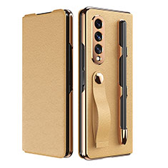 Luxury Leather Matte Finish and Plastic Back Cover Case C06 for Samsung Galaxy Z Fold4 5G Gold