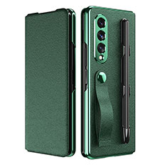 Luxury Leather Matte Finish and Plastic Back Cover Case C06 for Samsung Galaxy Z Fold4 5G Green