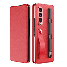 Luxury Leather Matte Finish and Plastic Back Cover Case C06 for Samsung Galaxy Z Fold4 5G Red