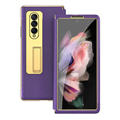 Luxury Leather Matte Finish and Plastic Back Cover Case C08 for Samsung Galaxy Z Fold3 5G Purple