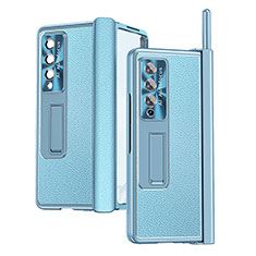 Luxury Leather Matte Finish and Plastic Back Cover Case C09 for Samsung Galaxy Z Fold3 5G Blue