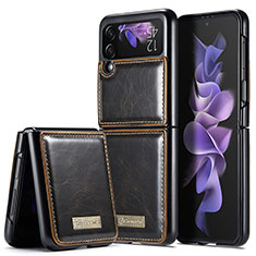 Luxury Leather Matte Finish and Plastic Back Cover Case CS1 for Samsung Galaxy Z Flip3 5G Brown