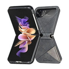 Luxury Leather Matte Finish and Plastic Back Cover Case for Samsung Galaxy Z Flip4 5G Black