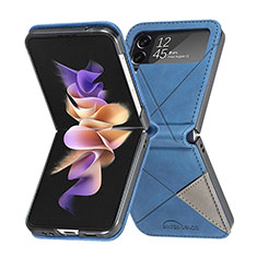 Luxury Leather Matte Finish and Plastic Back Cover Case for Samsung Galaxy Z Flip4 5G Blue