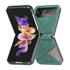 Luxury Leather Matte Finish and Plastic Back Cover Case for Samsung Galaxy Z Flip4 5G Green