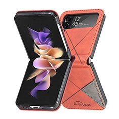 Luxury Leather Matte Finish and Plastic Back Cover Case for Samsung Galaxy Z Flip4 5G Orange