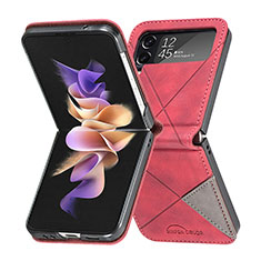 Luxury Leather Matte Finish and Plastic Back Cover Case for Samsung Galaxy Z Flip4 5G Red