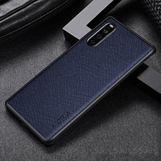 Luxury Leather Matte Finish and Plastic Back Cover Case for Sony Xperia 10 III SO-52B Blue