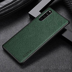 Luxury Leather Matte Finish and Plastic Back Cover Case for Sony Xperia 10 III SOG04 Green
