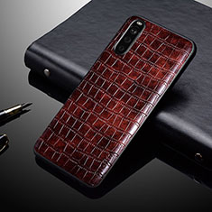 Luxury Leather Matte Finish and Plastic Back Cover Case for Sony Xperia 10 IV Brown