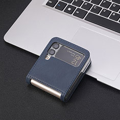 Luxury Leather Matte Finish and Plastic Back Cover Case H02 for Samsung Galaxy Z Flip3 5G Blue