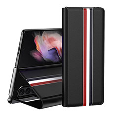 Luxury Leather Matte Finish and Plastic Back Cover Case H02 for Samsung Galaxy Z Fold4 5G Black