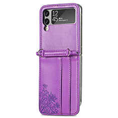 Luxury Leather Matte Finish and Plastic Back Cover Case H04 for Samsung Galaxy Z Flip3 5G Purple