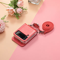 Luxury Leather Matte Finish and Plastic Back Cover Case H05 for Samsung Galaxy Z Flip3 5G Red