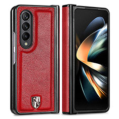 Luxury Leather Matte Finish and Plastic Back Cover Case H05 for Samsung Galaxy Z Fold3 5G Red