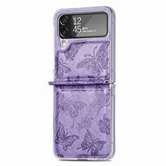 Luxury Leather Matte Finish and Plastic Back Cover Case H07 for Samsung Galaxy Z Flip4 5G Purple