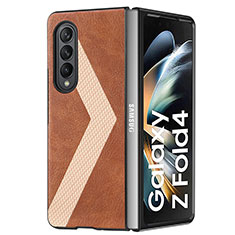 Luxury Leather Matte Finish and Plastic Back Cover Case H07 for Samsung Galaxy Z Fold3 5G Brown