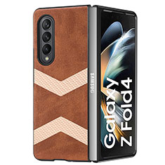 Luxury Leather Matte Finish and Plastic Back Cover Case H09 for Samsung Galaxy Z Fold3 5G Brown