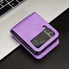 Luxury Leather Matte Finish and Plastic Back Cover Case JD1 for Samsung Galaxy Z Flip4 5G Purple