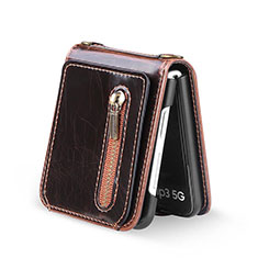 Luxury Leather Matte Finish and Plastic Back Cover Case JD3 for Samsung Galaxy Z Flip3 5G Brown