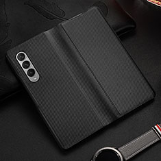 Luxury Leather Matte Finish and Plastic Back Cover Case L01 for Samsung Galaxy Z Fold3 5G Black