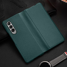 Luxury Leather Matte Finish and Plastic Back Cover Case L01 for Samsung Galaxy Z Fold3 5G Green