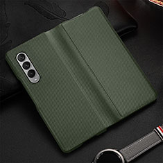 Luxury Leather Matte Finish and Plastic Back Cover Case L01 for Samsung Galaxy Z Fold3 5G Matcha Green