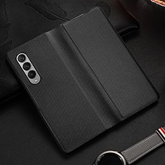 Luxury Leather Matte Finish and Plastic Back Cover Case L01 for Samsung Galaxy Z Fold4 5G Black