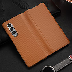 Luxury Leather Matte Finish and Plastic Back Cover Case L01 for Samsung Galaxy Z Fold4 5G Brown