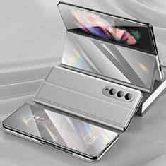 Luxury Leather Matte Finish and Plastic Back Cover Case L02 for Samsung Galaxy Z Fold4 5G Silver