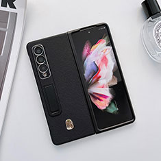 Luxury Leather Matte Finish and Plastic Back Cover Case L03 for Samsung Galaxy Z Fold3 5G Black