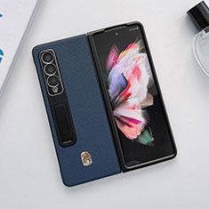 Luxury Leather Matte Finish and Plastic Back Cover Case L03 for Samsung Galaxy Z Fold3 5G Blue