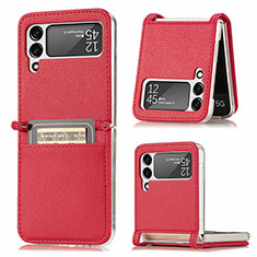 Luxury Leather Matte Finish and Plastic Back Cover Case L05 for Samsung Galaxy Z Flip4 5G Red