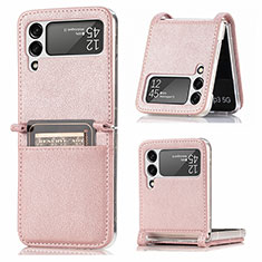 Luxury Leather Matte Finish and Plastic Back Cover Case L05 for Samsung Galaxy Z Flip4 5G Rose Gold