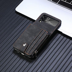 Luxury Leather Matte Finish and Plastic Back Cover Case L06 for Samsung Galaxy Z Flip4 5G Black