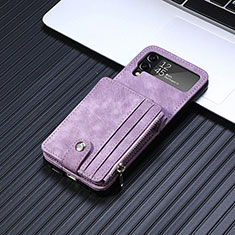 Luxury Leather Matte Finish and Plastic Back Cover Case L06 for Samsung Galaxy Z Flip4 5G Purple