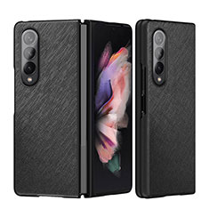 Luxury Leather Matte Finish and Plastic Back Cover Case L06 for Samsung Galaxy Z Fold3 5G Black